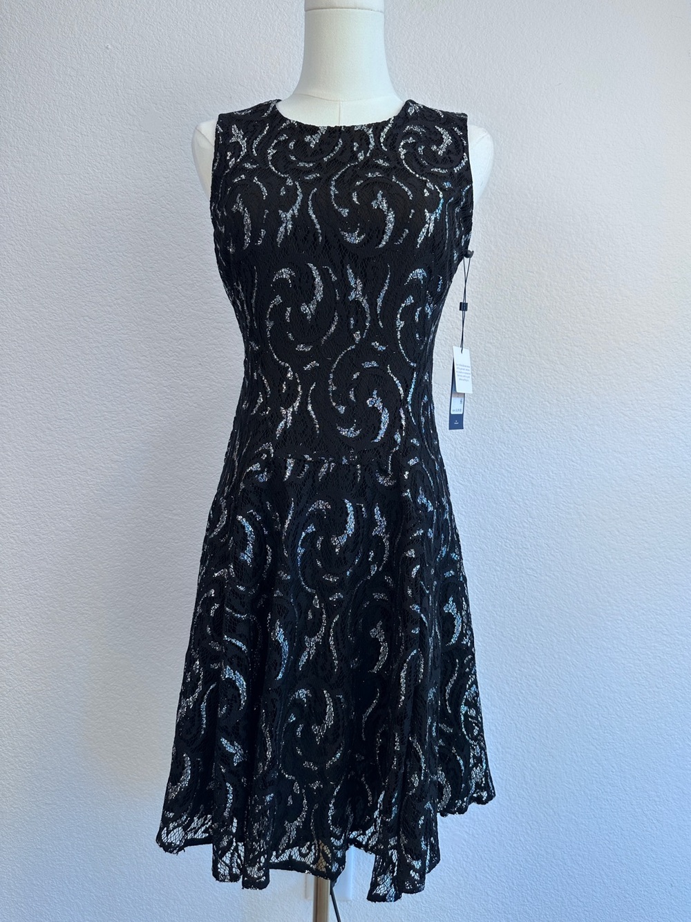 Tommy Hilfiger Black Metallic Lace Fit & Flare Dress Size 2 NWT